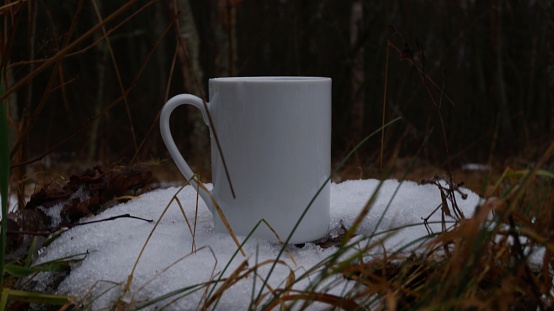 A single white cup/mug in the nature