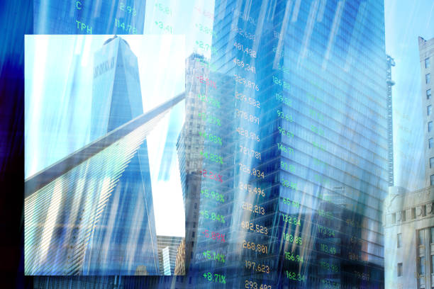 istock Finance. New York Buildings and Trading Screen Data. 1289744106