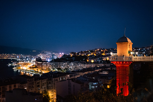 Historical elevator at night izmir