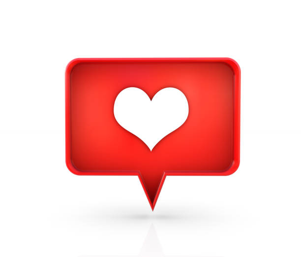 3d social media notification like heart icon on red rounded square pin isolated on white background