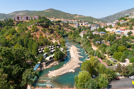 Tunceli, Turkey-September 18 2020: Tunceli city with munzur river