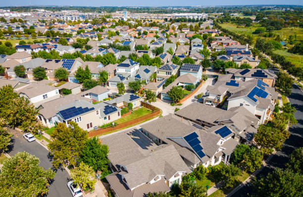 istock Endless Solar Panels of Meuller Suburb in Austin Texas 1289748691