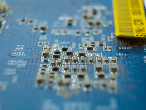 Micro electronics components. Close up image. Computer's details and micro schemes.