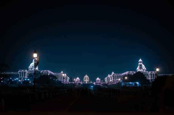 republic day celebration, rashtrapati bhavan, lighting, lutyens' delhi, india - new delhi india night government imagens e fotografias de stock