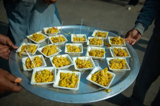 Maggi noodles in plastic plates for serving,