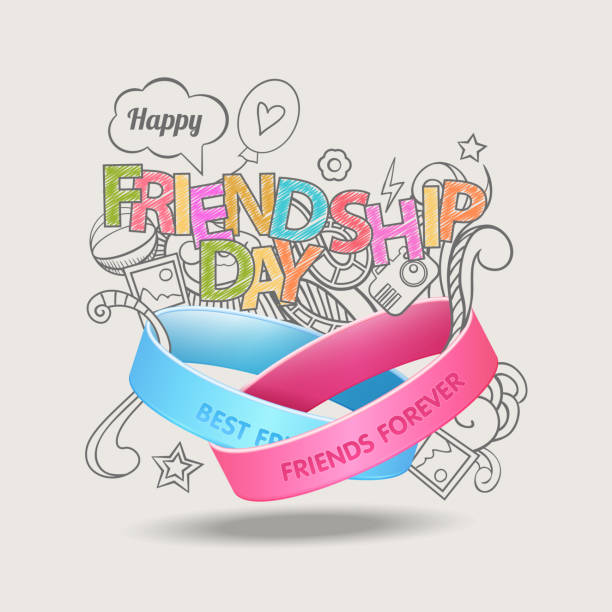 Friendship bands with text best friends forever and hand drawn doodle scetch background. Happy friendship day Friendship bands with text best friends forever and hand drawn doodle scetch background. Happy friendship day forever friends stock illustrations