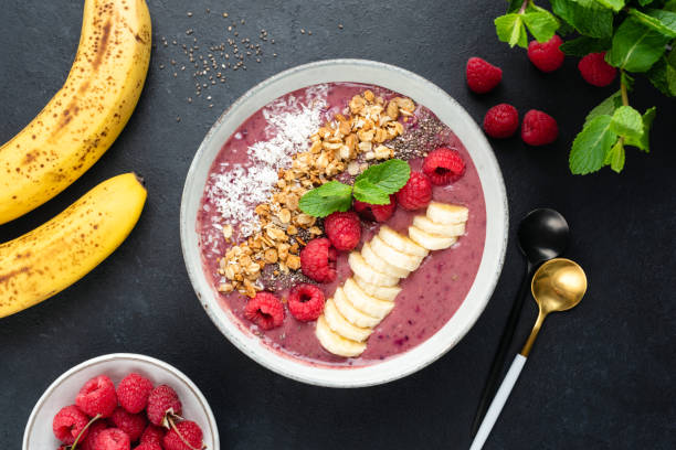 istock Vegan pink fruit smoothie bowl with various toppings 1289756059