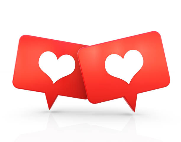 istock Two 3d social media notification like heart icons on red rounded square pins isolated on white background with shadows Love couple concept for valentine's day 1289758568