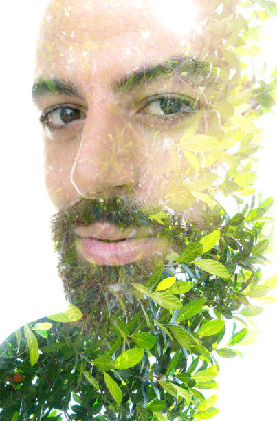 istock A bearded bold man double exposure portrait close up 1289759838