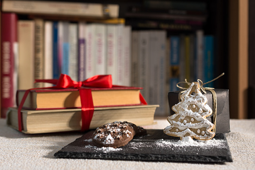 Christmas cookies and Christmas decoration in library