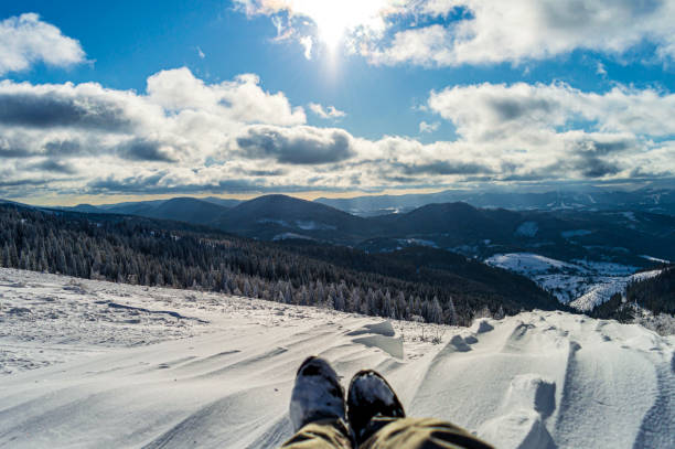 istock Traveler sitting on mountain peak. Panoramic view from mountain Zakhar Berkut, Carpathian mountains, Ukraine. Horizontal outdoors shot 1289765656