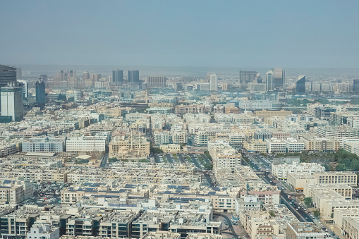 Dubai, United Arab Emirates - 05 November 2019 - view of the city from the panoramic window of the golden frame in Dubai. United Arab Emirates