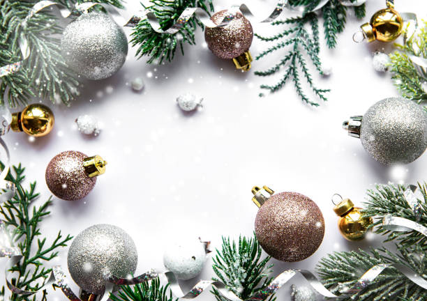 istock Festive white background with  Christmas decorations 1289772716