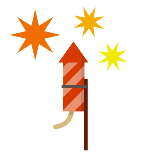 Vector illustration of Rocket for fireworks. Firecracker and explosion. Cartoon flat illustration. Flying red object. Celebration and entertainment