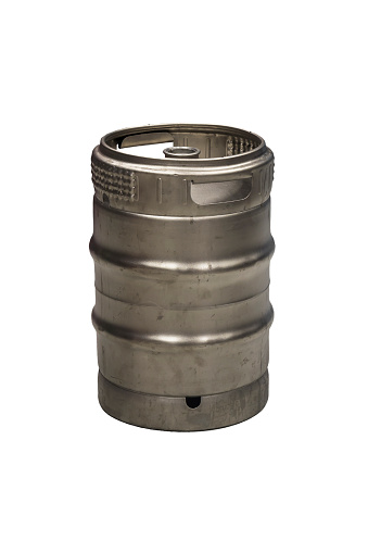 Steel beer keg, pressure container for draft craft beer isolated on a white background