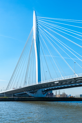 The Prins Clausbrug (Prince Clausbridge) in Utrecht is a cable-stayed bridge that spans the Amsterdam-Rhine canal and connects the quarters Kanaleneiland and Papendorp.
