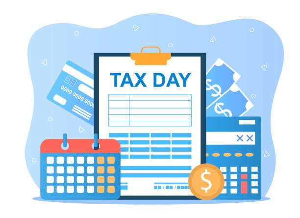 ilustraciones, imágenes clip art, dibujos animados e iconos de stock de vacaciones de día de impuestos - calendar tax april day