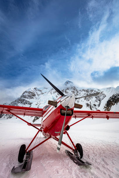 istock Red bi-plane landed on Denali 1289782589
