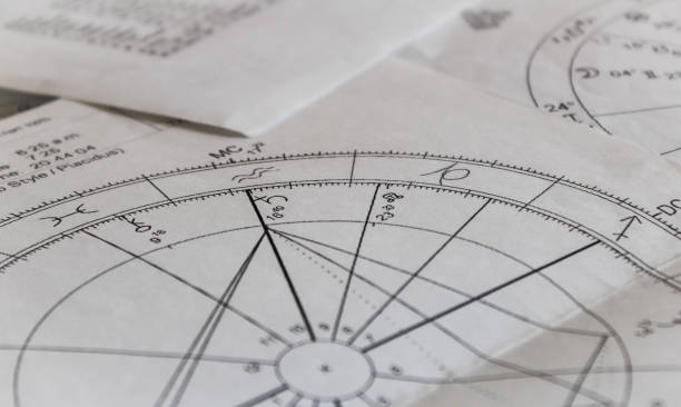 istock Printed astrology natal charts background, age of aquarius 1289784285