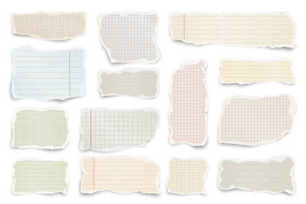 istock Ripped colored paper strips. Realistic crumpled paper scraps with torn edges. Lined shreds of notebook pages. Vector illustration 1289788447
