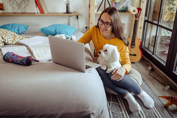 istock Distance learning from home on video conference call 1289788602