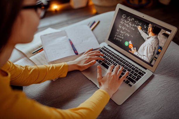 istock Distance learning from home on video conference call 1289788679