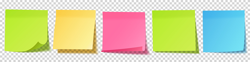 Realistic blank sticky notes. Sheets of note papers. Paper reminder. Vector illustration