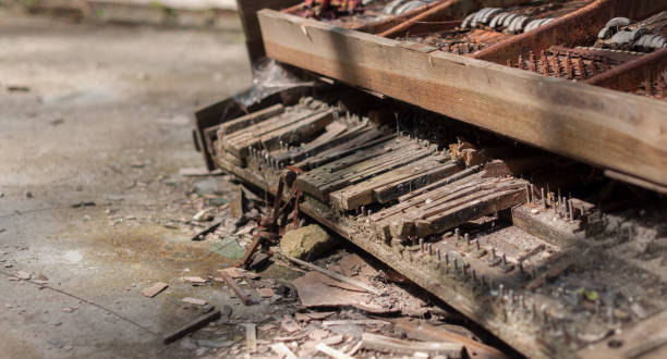 istock Forgotten piano in abandoned palace 1289789433