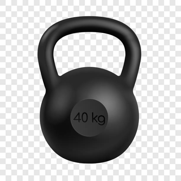 Realistic black kettlebell of 40 kilograms isolated on transparent background Realistic black kettlebell of 40 kilograms isolated on transparent background. 3d equipment for bodybuilding and workout. Vector illustration kettlebell stock illustrations