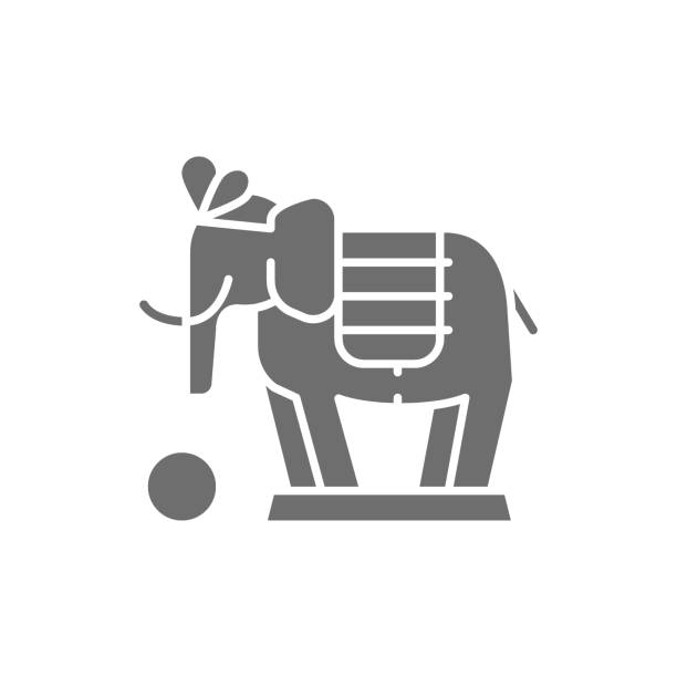 ilustrações de stock, clip art, desenhos animados e ícones de vector elephant, circus animal show grey icon. - magic circus wand circus theatrical performance stage theater