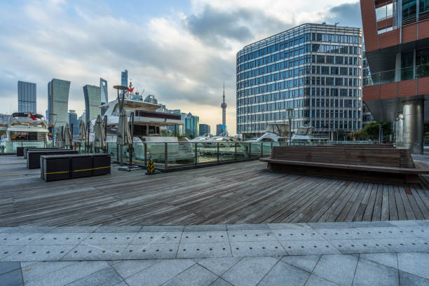istock Empty floor and modern city skyline in Shanghai,China 1289807059