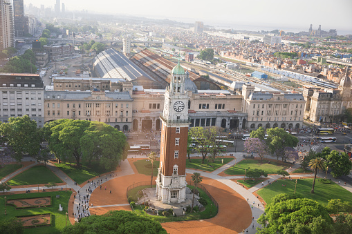 Aerial view of Buenos Aires with Torre Monumental - clock tower. Argentina.
