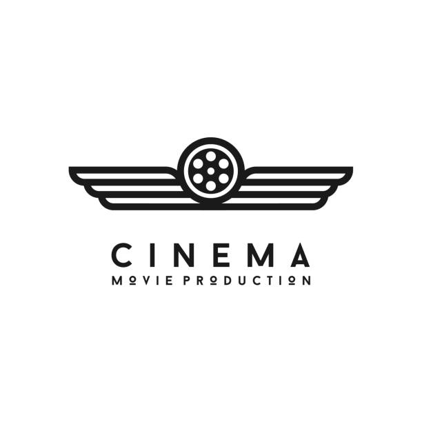 ilustrações, clipart, desenhos animados e ícones de wings and film reel for movie production logo design - hollywood movie