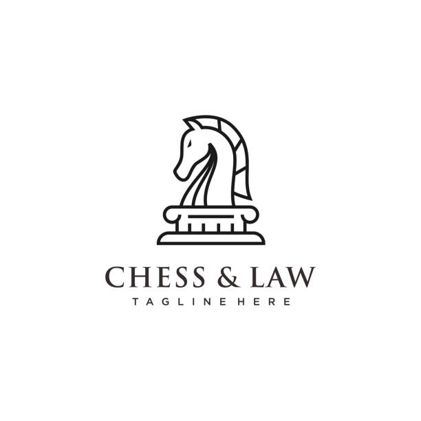 라인 아트 나이트 말 체스와 법률 디자인 영감 - chess knight stock illustrations