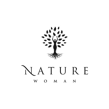 Tree with Body Women Logo Design Template
