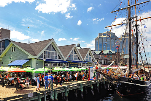 Halifax, Canada - July 19, 2012: Tens of thousands of people visited the waterfront to partake in the Tall Ships event to see ships such as the Unicorn, in Halifax, Nova Scotia.