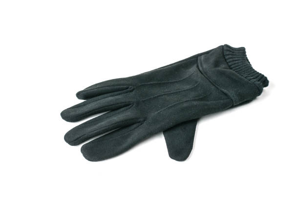 istock Right suede black men's glove isolated on a white background. 1289812222