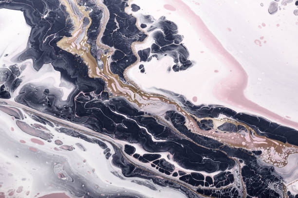 istock Pink, gold and black waves on a white background. Fluid Art. Marble effect background or texture 1289812646
