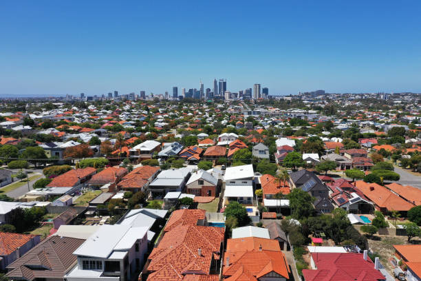 Aerial landscape view of  Perth Western Australia Aerial urban suburban cityscape landscape view of Perth Western Australia suburb stock pictures, royalty-free photos & images