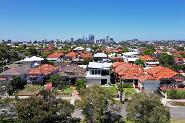 Aerial urban suburban cityscape in Perth Aerial urban suburban cityscape landscape view in Perth Western Australia australian culture stock pictures, royalty-free photos & images