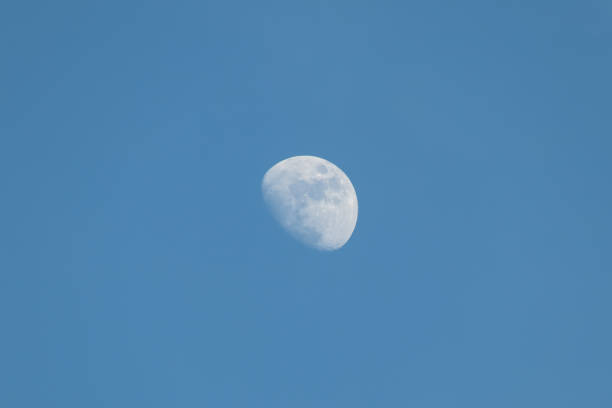 Evening moon in the clear blue sky background