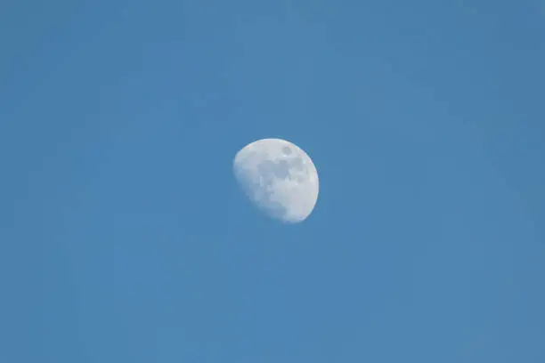 Photo of Evening moon in the clear blue sky background