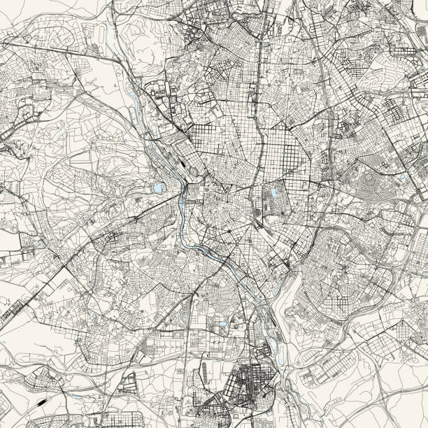 Madrid, Spain Vector Map Topographic / Road map of Madrid, Spain. Original map data is open data via © OpenStreetMap contributors. All maps are layered and easy to edit. museo del prado stock illustrations