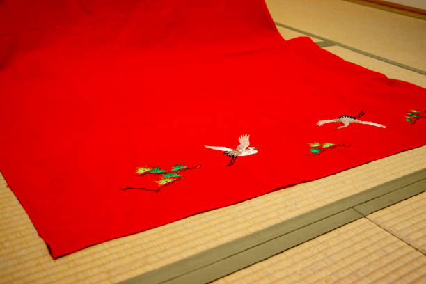 istock Japanese traditional red felt on tatami mat 1289824631