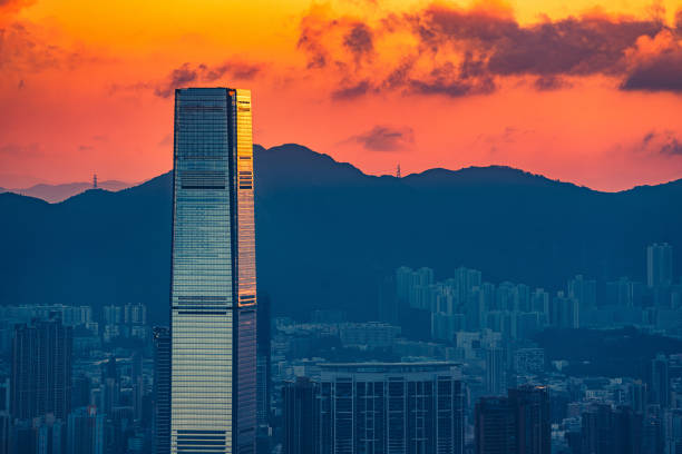 hermoso west kowloon al amanecer - west china fotografías e imágenes de stock