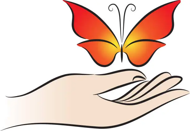 Vector illustration of vector butterfly on hand