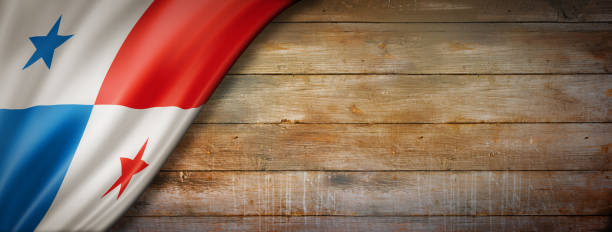 istock Panamanian flag on vintage wood wall banner 1289836733