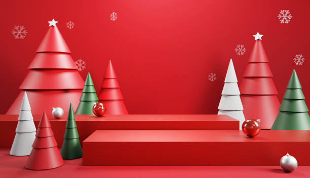 istock Podium and minimal abstract background for Christmas, 3d rendering geometric shape. 1289837324