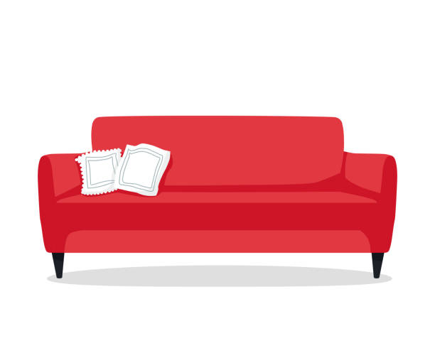 ilustraciones, imágenes clip art, dibujos animados e iconos de stock de cómodo sofá colorido sobre fondo blanco. ilustración vectorial. - hotel reception symbol chair domestic room