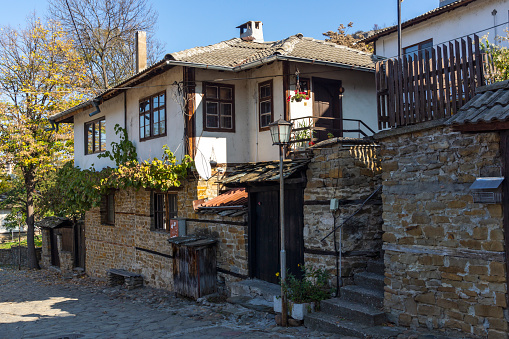 Lovech, Bulgaria - November 8, 2020: Old Houses from the nineteenth century in The Old town of Lovech, known as Varosha, Bulgaria